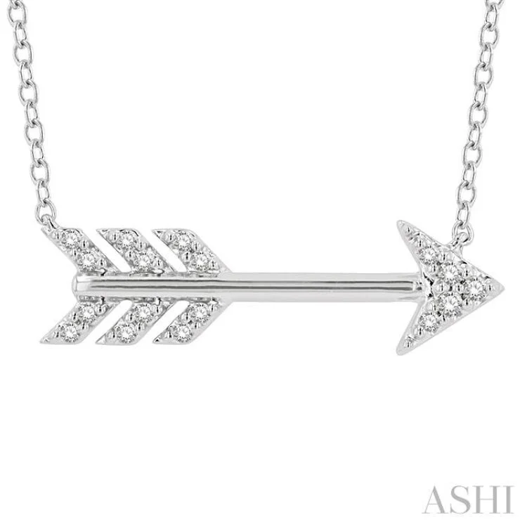 1/10 Ctw Arrow Petite Round Cut Diamond Fashion Pendant With Chain in 10K White Gold