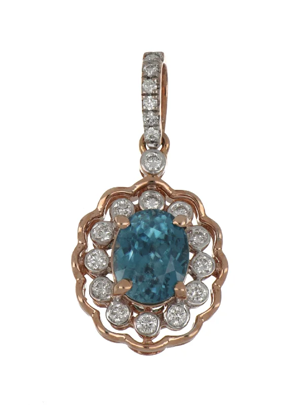 Blue Zircon Pendant (White Diamond 0.41 cts.)