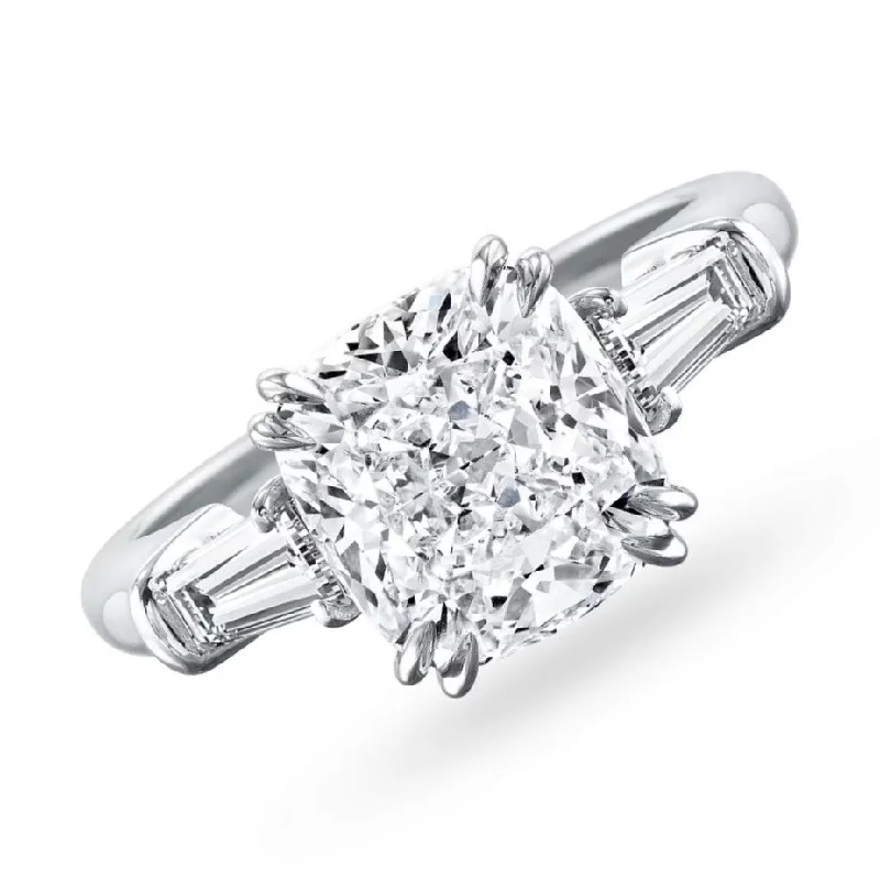 Beauvince Cushion Cut 3 Stone Engagement Ring (3.02 ct HVS1 GIA Diamond)