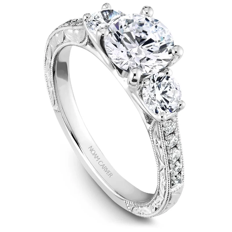 Noam Carver Vintage Three-Stone Diamond Engagement Ring Setting in White Gold