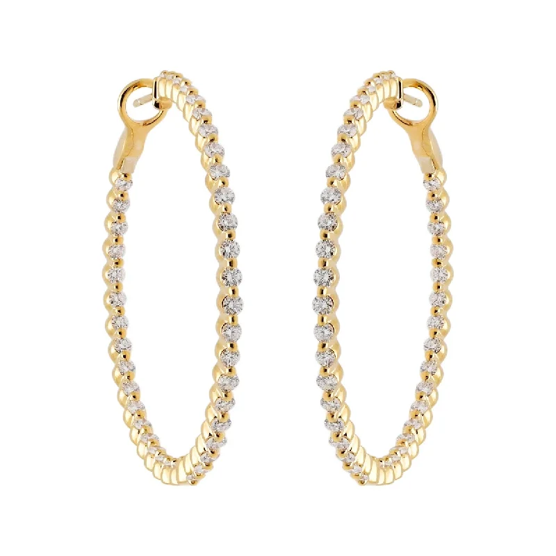 Diamond Single Prong Hoop Earrings in 14kt Yellow Gold (2 1/2ct tw)