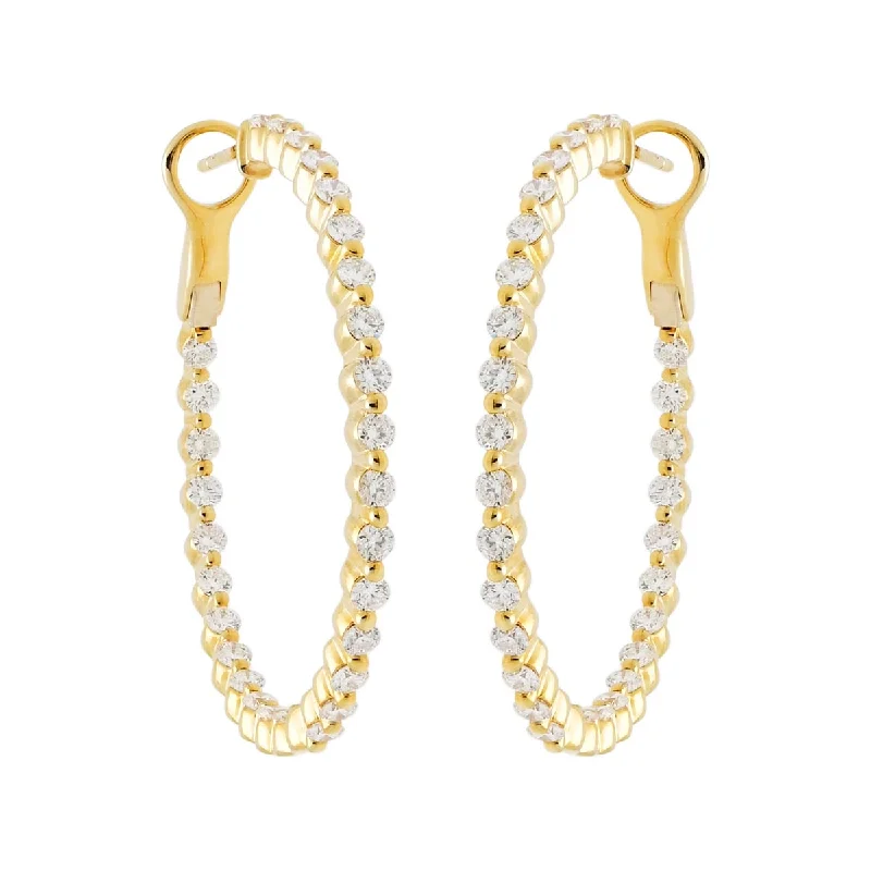 Diamond Single Prong Hoop Earrings in 14kt Yellow Gold (2ct tw)