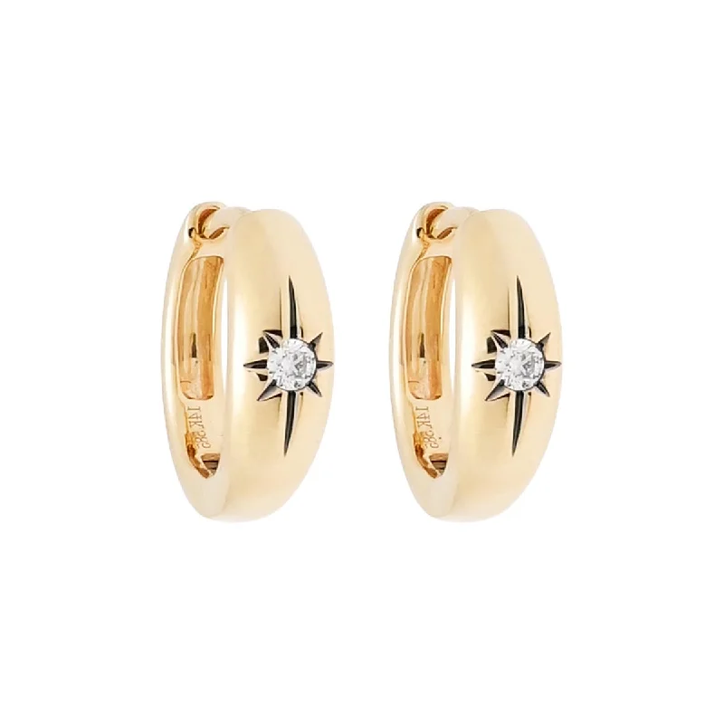 Diamond Star Dome Hoop Earring sin 14kt Yellow Gold (1/20ct tw)