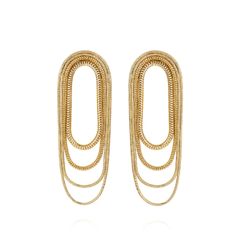 18K Yellow Gold Multi Chain Earrings