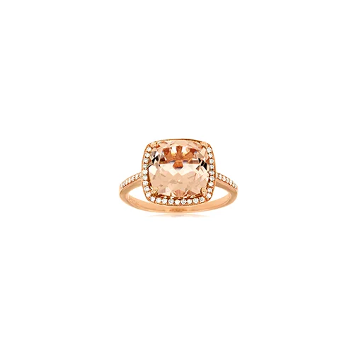 Sabel Collection Rose Gold Cushion Morganite and Diamond Halo Ring