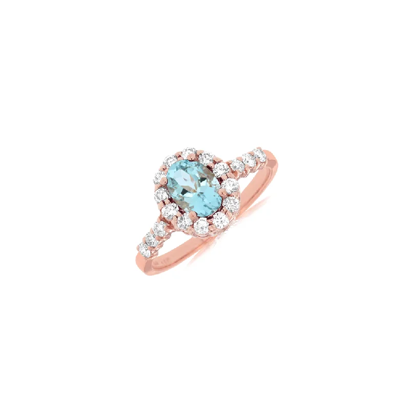 Sabel Collection Rose Gold Oval Aquamarine and Diamond Ring