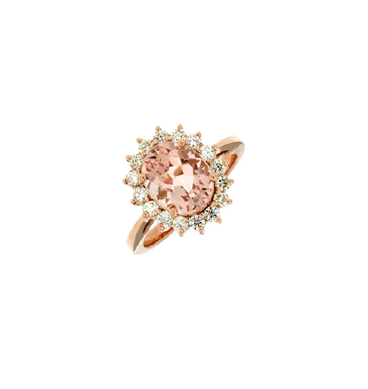 Sabel Collection Rose Gold Oval Morganite and Diamond Halo Ring