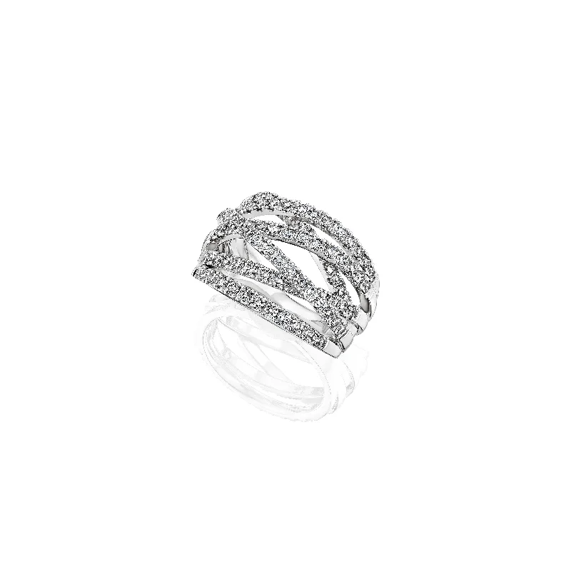 Sabel Collection White Gold Round Diamond Multi Row Crossover Ring