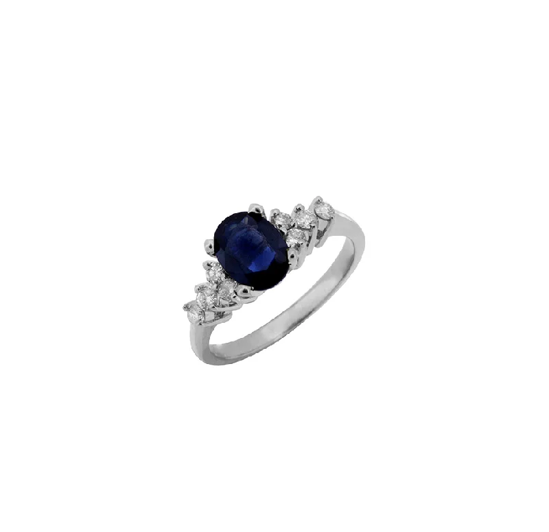 Sabel Collection White Gold Oval Sapphire Ring with Diamonds