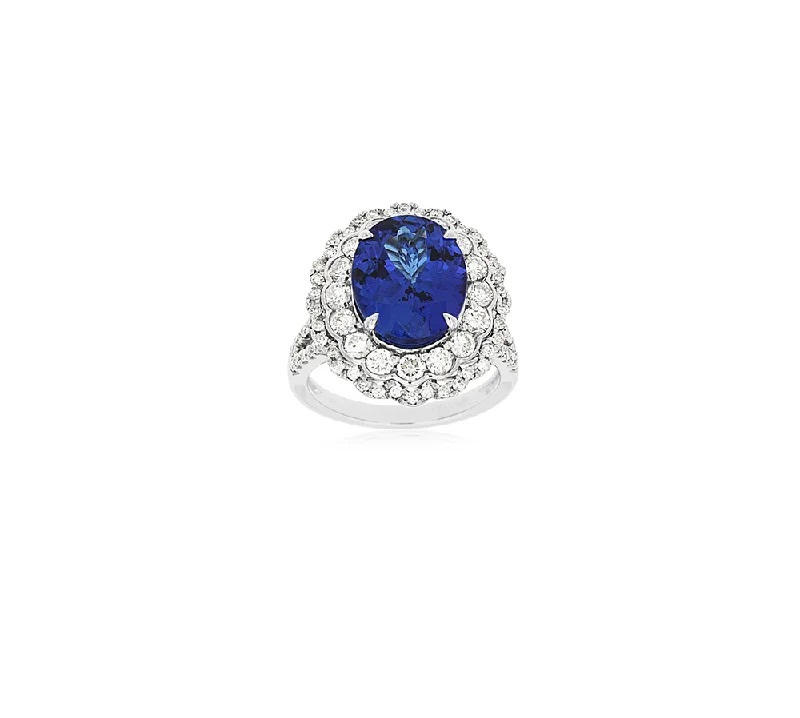 Sabel Collection White Gold Oval Tanzanite and Diamond Row Ring