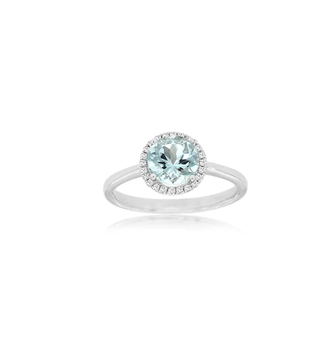 Sabel Collection White Gold Round Aquamarine and Diamond Halo Ring