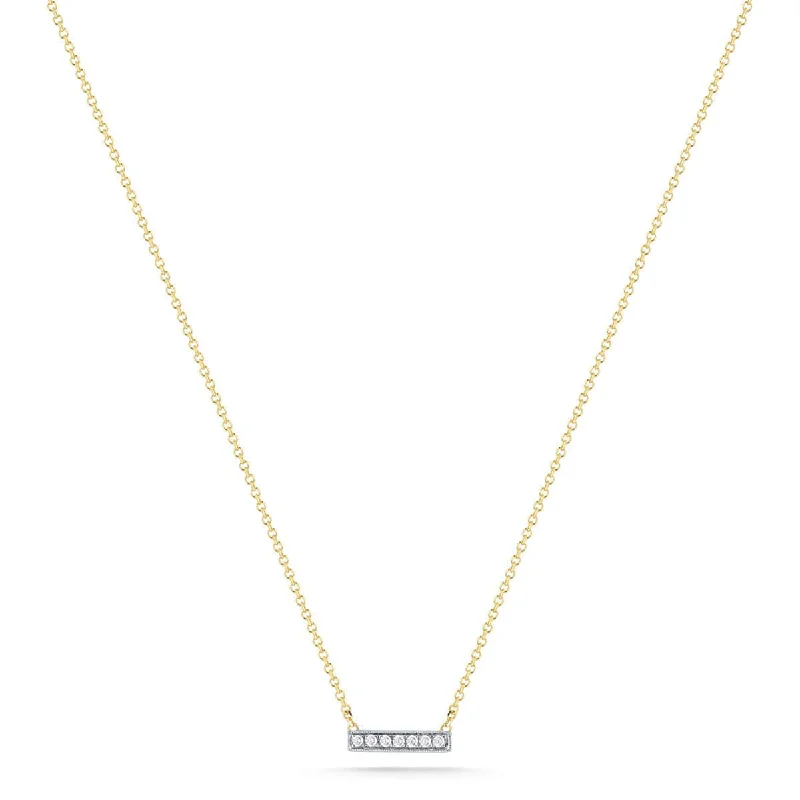 14K Yellow Gold Mini Diamond Pave Bar Necklace