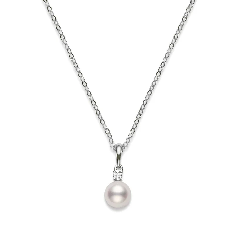 Mikimoto 18K White Gold Akoya Cultured Pearl & Diamond Pendant