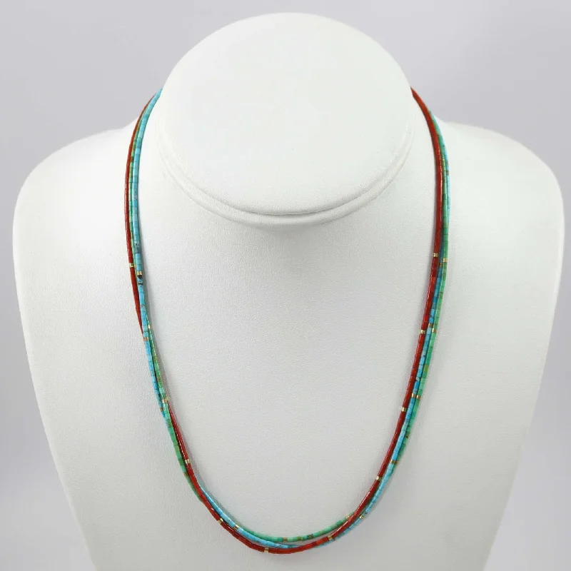 Turquoise and Coral Heishi Necklace