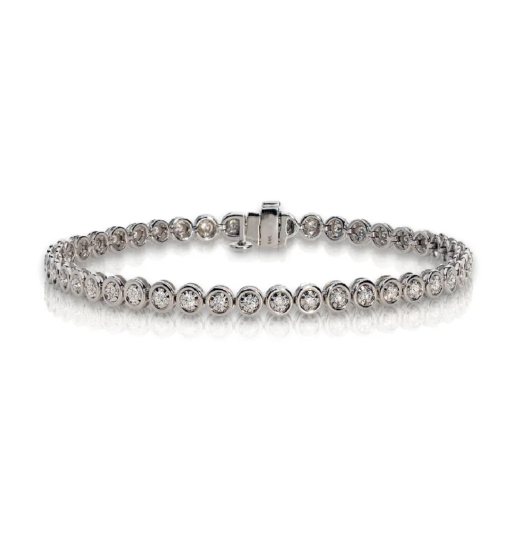 Sabel Collection White Gold Round Diamond Bezel Set Illusion Line Bracelet